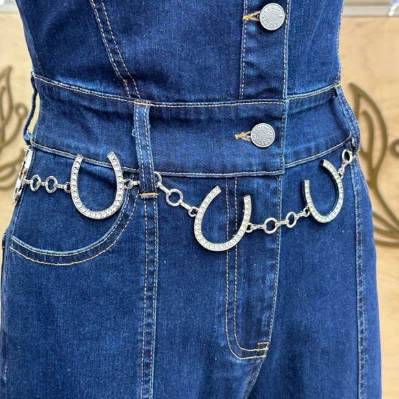 NEW ! WESTERN RHINESTONE HORSESHOE WAIST CONCHO CHAIN BELT - Picture 3 of 8